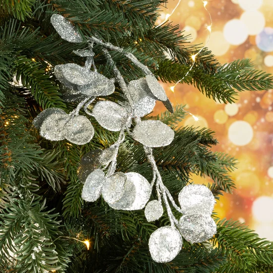 Gałązka świąteczna obsypana złotym brokatem - 20 x 50 cm - srebrny