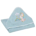 Ręcznik BABY z kapturkiem i naszywaną aplikacją z jednorożcem - 75 x 75 cm - niebieski 1