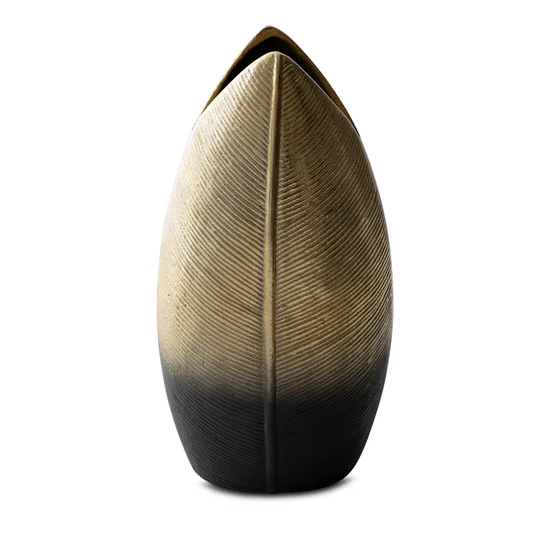 Metalowy wazon KELSI w formie liścia i wytłaczanym wzorem - ∅ 20 x 40 cm - czarny