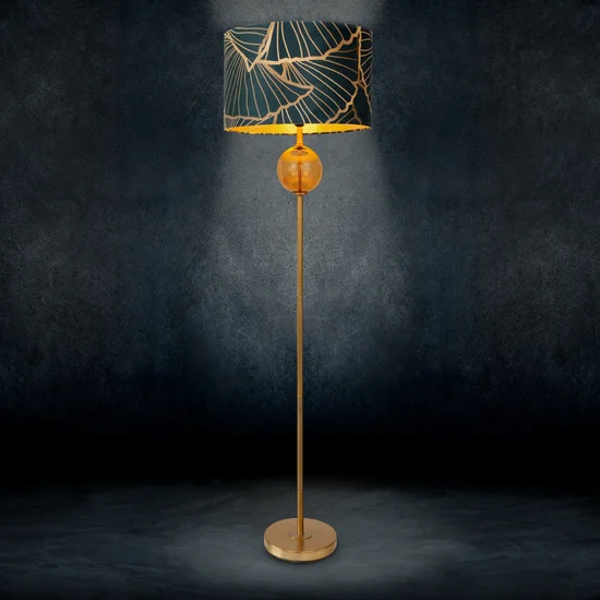 LIMITED COLLECTION Lampa stojąca MUSA 3 z podstawą łączącą szkło i metal oraz welwetowy abażur ENERGIA GRANATU - ∅ 43 x 157 cm - granatowy