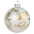 Bombka szklana biała ręcznie zdobiona malowanym złotym ornamentem - ∅ 8 cm - biały 2