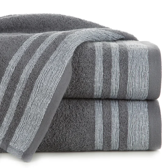 Ręcznik MERY bawełniany zdobiony bordiurą w subtelne pasy - 30 x 50 cm - stalowy