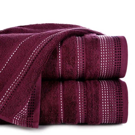 Ręcznik POLA z żakardową bordiurą zdobioną stebnowaniem - 70 x 140 cm - fioletowy