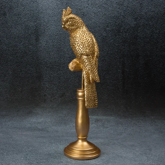 Papuga - figurka dekoracyjna złota - 12 x 9 x 35 cm - złoty