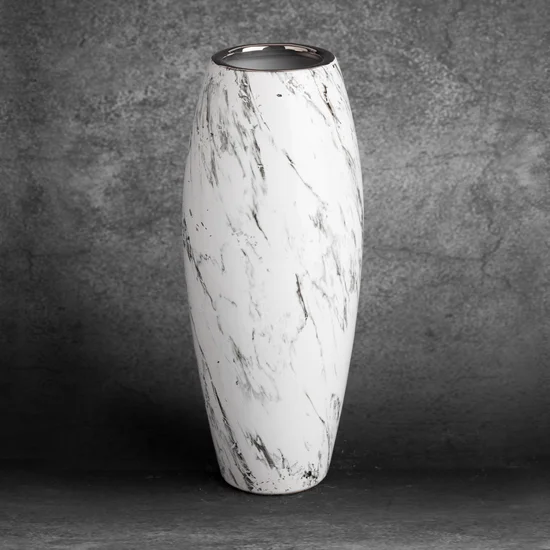 Wazon ceramiczny SANA  z marmurkowym wzorem - ∅ 12 x 30 cm - biały