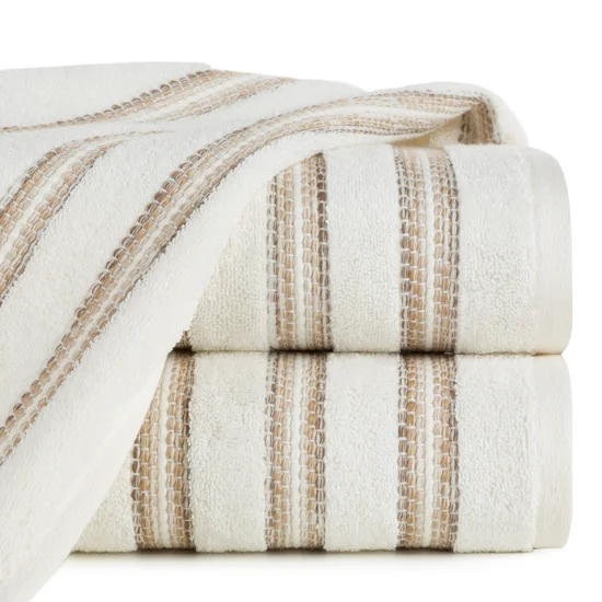 Ręcznik z bordiurą w pasy - 70 x 140 cm - kremowy