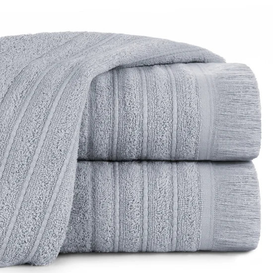 Ręcznik bawełniany MIRENA w stylu boho z frędzlami - 70 x 140 cm - stalowy