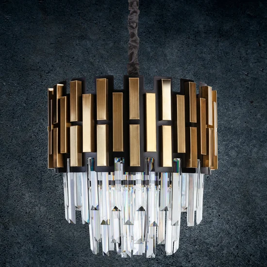 Lampa wisząca EDNA z metalu i kryształów w stylu art deco - ∅ 40 x 35 cm - złoty