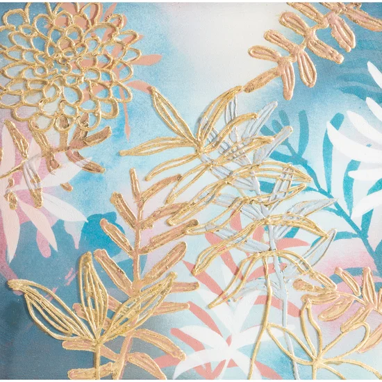 Obraz MOMENTS ręcznie malowane na płótnie fantazyjne kwiaty i gałązki - 60 x 60 cm - niebieski