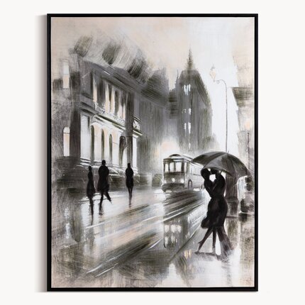 Obraz ręcznie malowany na płótnie pejzaż miasta, oprawiony w ramę 60 x 80 cm ciemnoszary,czarny | Eurofirany