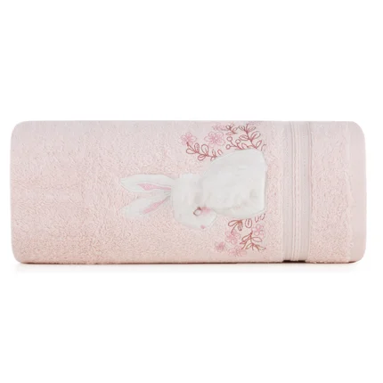 Ręcznik z bawełny BABY 50X90 cm dla dzieci z naszywaną aplikacją z puszystym króliczkiem, różowy Ręcznik z bawełny BABY 50X90 cm dla dzieci z naszywaną aplikacją z puszystym króliczkiem, różowy - 50 x 90 cm