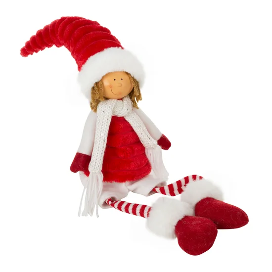 Figurka świąteczna DOLL lalka w zimowym stroju z miękkich tkanin - 15 x 10 x 62 cm - biały