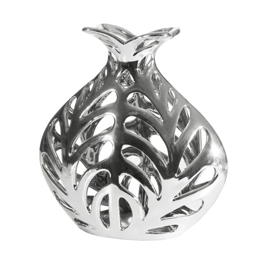 Ceramiczny wazon dekoracyjny o ażurowym wzorze srebrny - 27 x 13 x 28 cm - srebrny