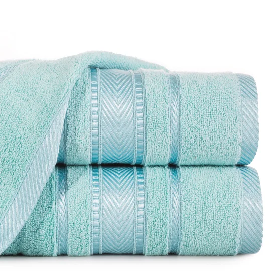 Ręcznik z żakardową błyszczącą bordiurą - 70 x 140 cm - niebieski