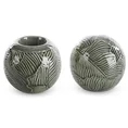Świecznik ceramiczny DARA z wytłaczanym wzorem liści - ∅ 10 x 9 cm - turkusowy 4