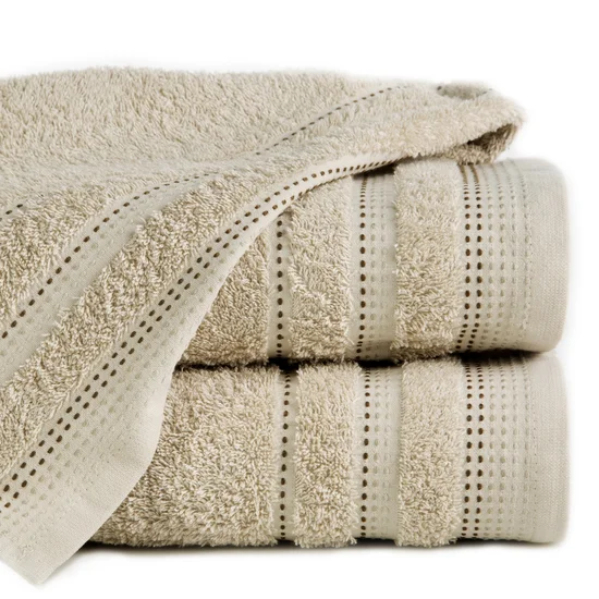 Ręcznik POLA z żakardową bordiurą zdobioną stebnowaniem - 50 x 90 cm - beżowy