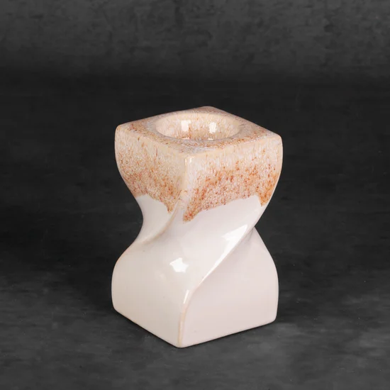 Świecznik ceramiczny RUBEN dwukolorowy z efektem ombre - 8 x 8 x 12 cm - kremowy