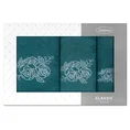 Zestaw upominkowy ROSALIA 3 szt ręczników z haftem z motywem róż w kartonowym opakowaniu na prezent - 56 x 36 x 7 cm - ciemnozielony 2