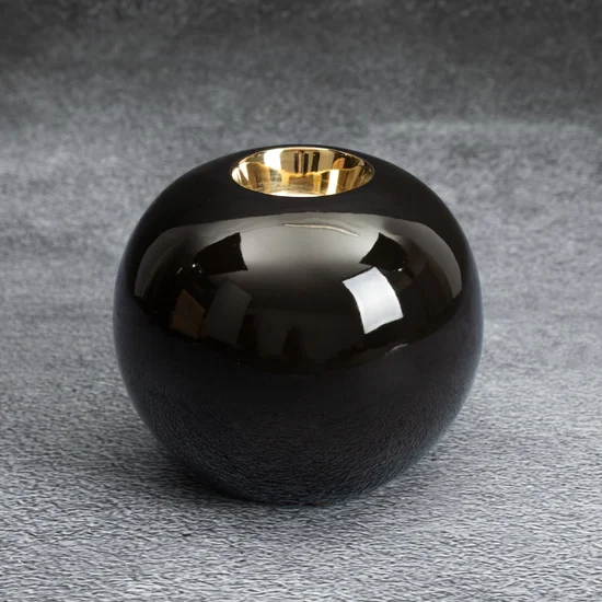 Świecznik ceramiczny o kulistym kształcie z nadrukiem złotej pszczoły - ∅ 12 x 10 cm - czarny