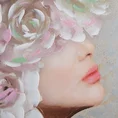 Obraz ROSALIE ręcznie malowany na płótnie portret kobiety z kwiatami na głowie - 80 x 100 cm - szary 2