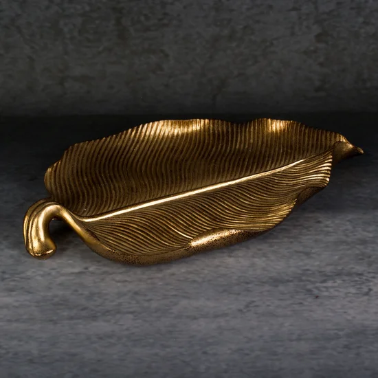 Patera dekoracyjna AMARI w kształcie liścia, złota - 31 x 19 x 3 cm - złoty