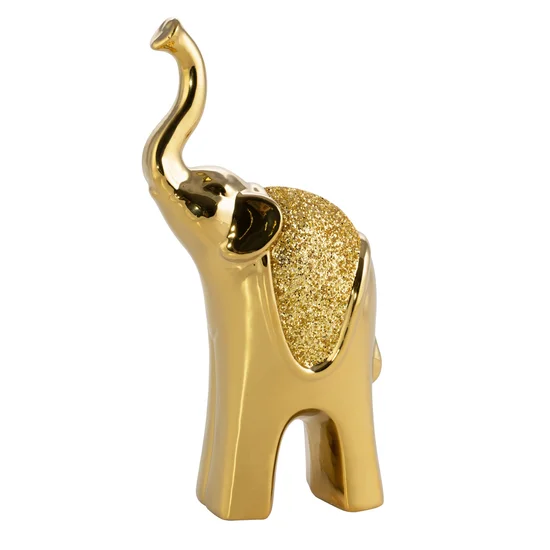 Słoń - Figurka ceramiczna dekorowana brokatem w stylu glamour, kolor złoty - 17 x 9 x 34 cm - złoty