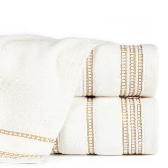 Ręcznik AMANDA z ozdobną bordiurą w pasy - 70 x 140 cm - kremowy