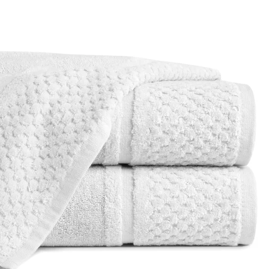 Ręcznik z welurową bordiurą o ryżowej fakturze - 50 x 90 cm - biały