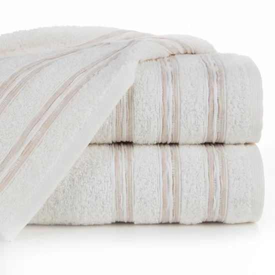 Ręcznik JONAS z bawełny z ozdobną żakardową bordiurą z marszczeniem - 50 x 90 cm - biały