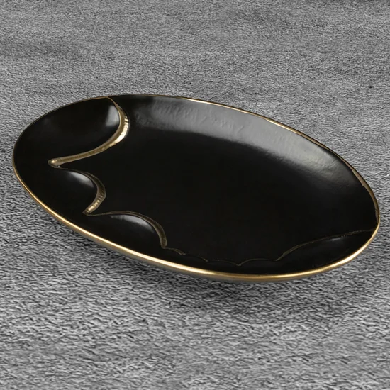 Patera ceramiczna EBRU czarno-złota - 25 x 17 x 2 cm - czarny