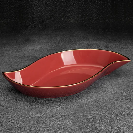 Patera ceramiczna SIBEL gładki i nowoczesny design - 36 x 19 x 6 cm - ciemnoróżowy