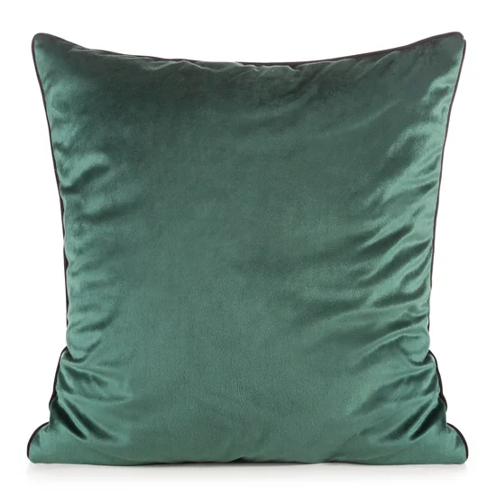 Poszewka GAJA 2 z welwetu o delikatnym połysku z ozdobną lamówką - 60 x 60 cm - ciemnozielony
