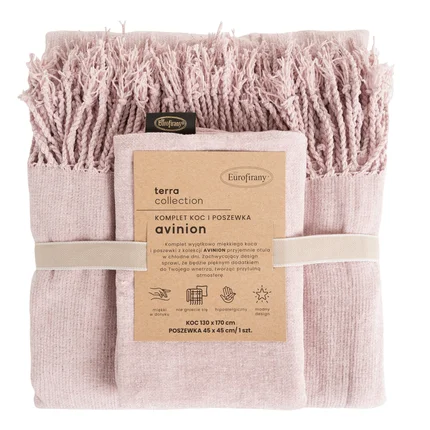 TERRA COLLECTION Komplet AVINION Koc z frędzlami + poszewka z miękkiej szenilowej tkaniny TERRA COLLECTION Komplet AVINION Koc z frędzlami + poszewka z miękkiej szenilowej tkaniny - 130 x 170 cm