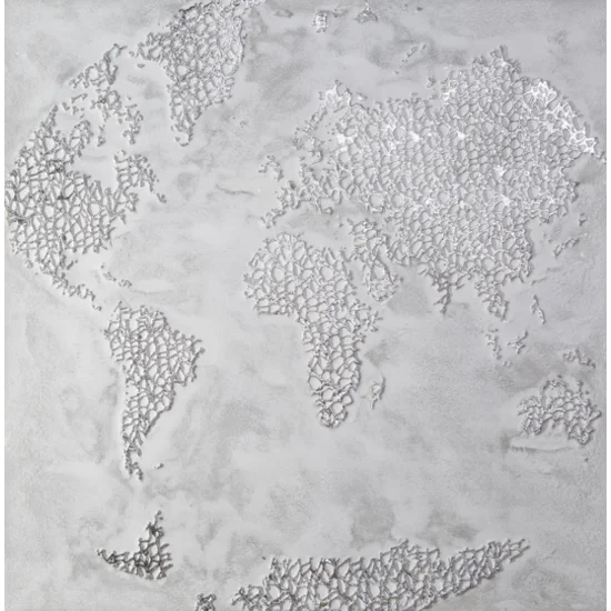 Obraz MUNDO ręcznie wykonana na płótnie mapa świata - 80 x 80 cm - popielaty