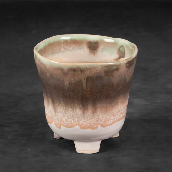 Osłonka ceramiczna na donicę KATIA w stylu boho z cieniowaniem - ∅ 15 x 15 cm - kremowy