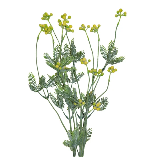 GAŁĄZKA OZDOBNA Z DROBNYMI KULECZKAMI, kwiat sztuczny dekoracyjny - 57 cm - żółty