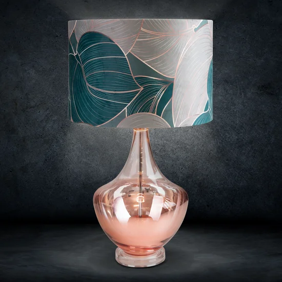 LIMITED COLLECTION Lampa stołowa SALVIA na szklanej podstawie z efektem ombre z welwetowym abażurem ŚWIEŻOŚĆ SZAŁWII - ∅ 40 x 69 cm - szałwiowy