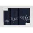 Komplet ręczników z ornamentowym haftem w kartonowym opakowaniu - 56 x 36 x 7 cm - granatowy 1