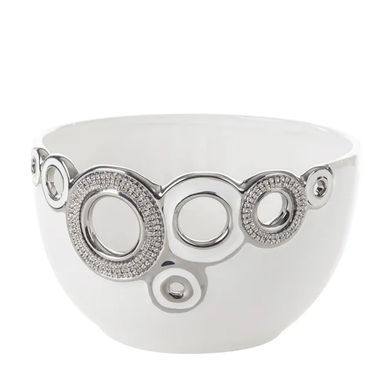 Misa ELEN z dolomitu z ażurową aplikacją zdobiona kryształami biało-srebrna - 22 x 22 x 13 cm - biały