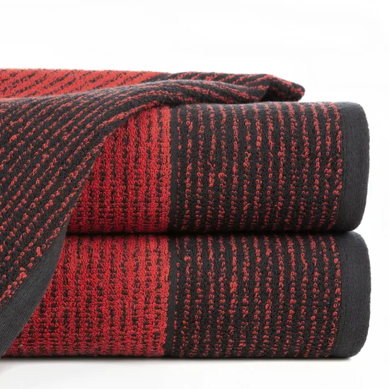 Ręcznik LEON z żakardowym wzorem w paski - 30 x 50 cm - czarny
