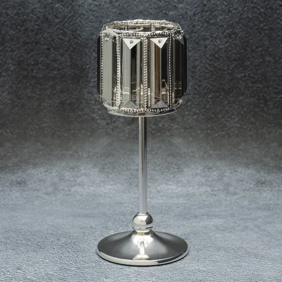 Świecznik dekoracyjny RONI z kryształami - ∅ 10 x 27 cm - srebrny
