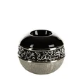 Świecznik ceramiczny JOYCE  dekorowany drobnymi kryształkami srebrno-czarny - 12 x 12 x 10 cm - srebrny 1