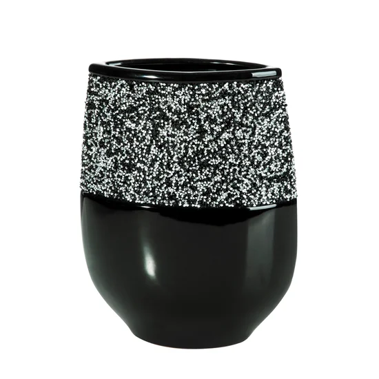 Wazon  BERNICE w stylu glamour zdobiony kryształkami w dwóch kolorach - 21 x 8 x 28 cm - czarny