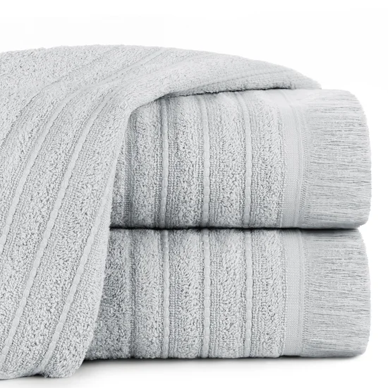 Ręcznik bawełniany MIRENA w stylu boho z frędzlami - 70 x 140 cm - srebrny