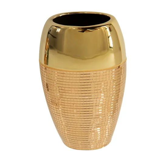 Wazon ceramiczny dekorowany lusterkami w stylu glamour złoty - 14 x 10 x 24 cm - złoty