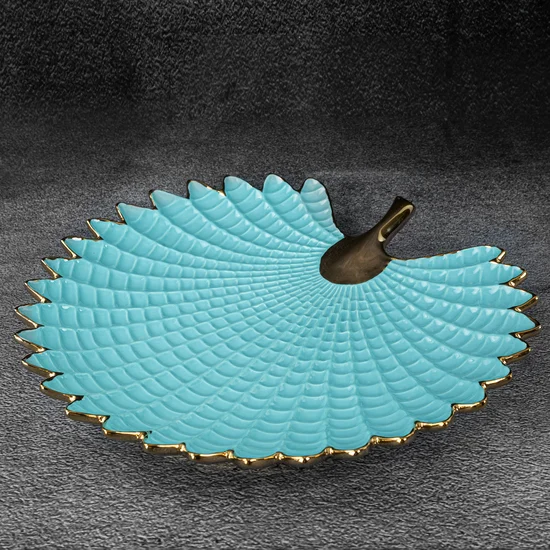 Patera ceramiczna HIRAL w formie liścia - 40 x 38 x 5 cm - jasnoniebieski