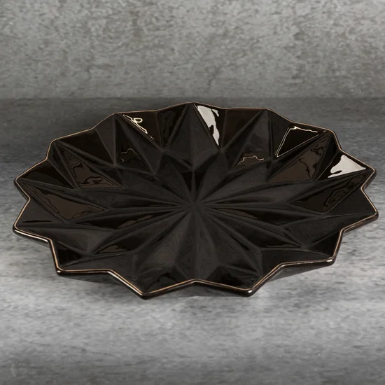 Patera ceramiczna ALANI z geometrycznymi wytłoczeniami - 33 x 33 x 4 cm - czarny
