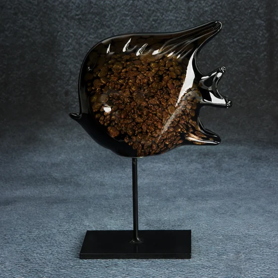 Ryba - figurka dekoracyjna GRETA ze szkła artystycznego i metalu - 13 x 6 x 19 cm - brązowy