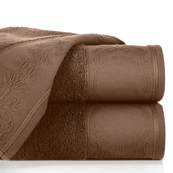 Ręcznik ANGIE z żakardową bordiurą - 70 x 140 cm - brązowy