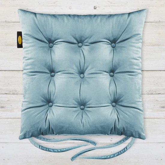 Dwustronna welwetowa poduszka siedziskowa na krzesło z dziewięcioma pikowaniami, gramatura 260 g/m2 - 40 x 40 x 6 cm - niebieski